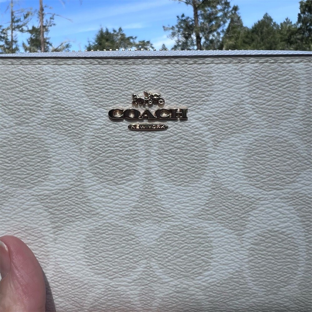COACH Long Zip-Around Wallet Chalk White Signature Canvas Gold Hardware AUTHENTC - Picture 6 of 12